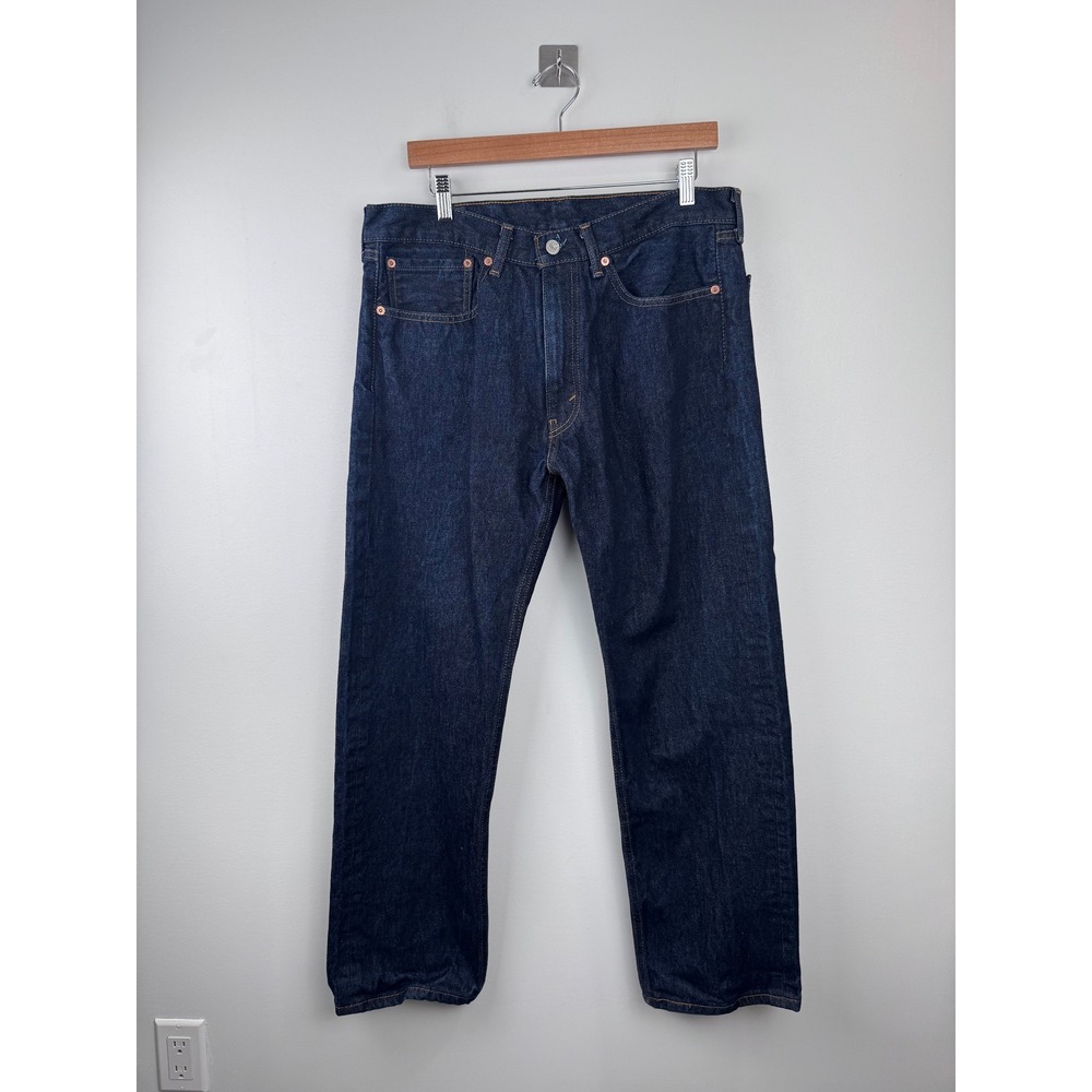 Levis 505 Selvedge Straight Leg Jeans Dark Indigo Blue Denim Mens Size 34